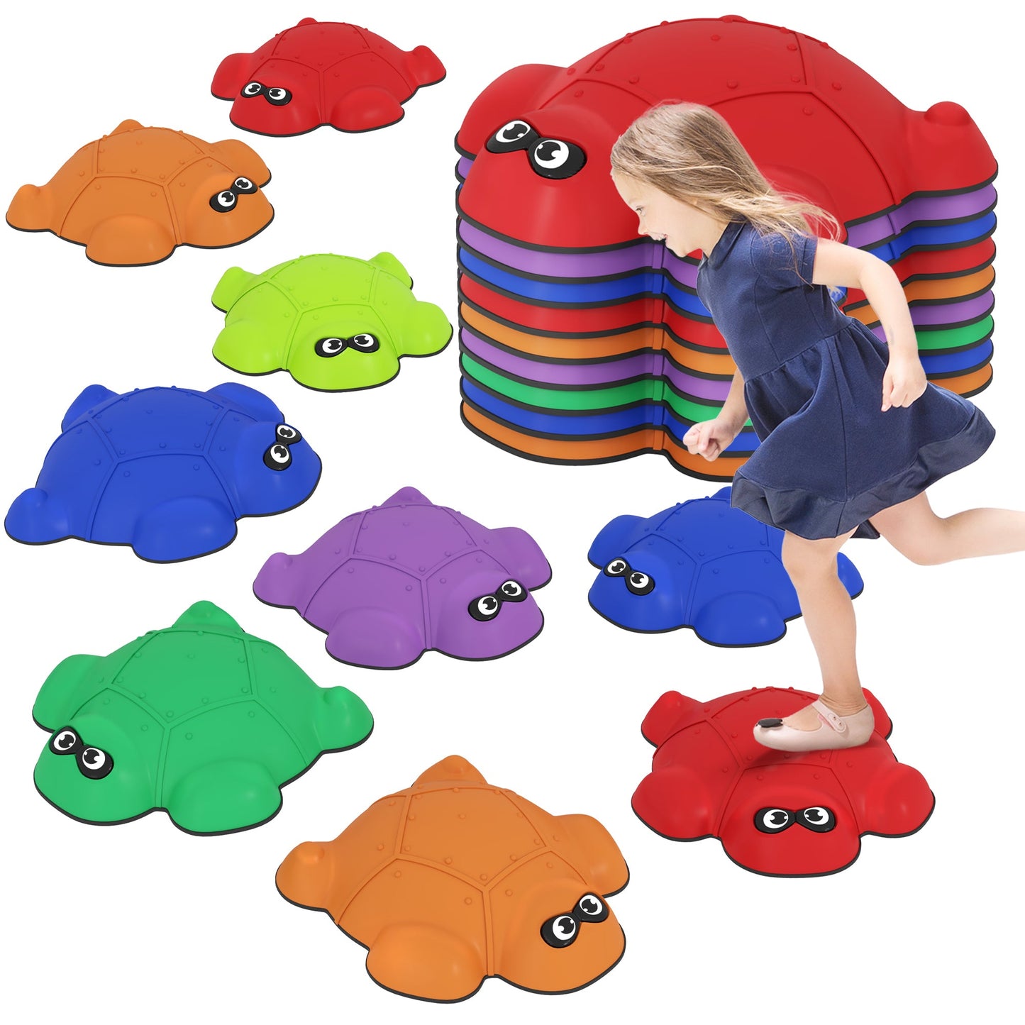 AIYAPLAY 9 PCS Colorful Turtle-Shaped Stepping Stones for Kids' Balance Fun