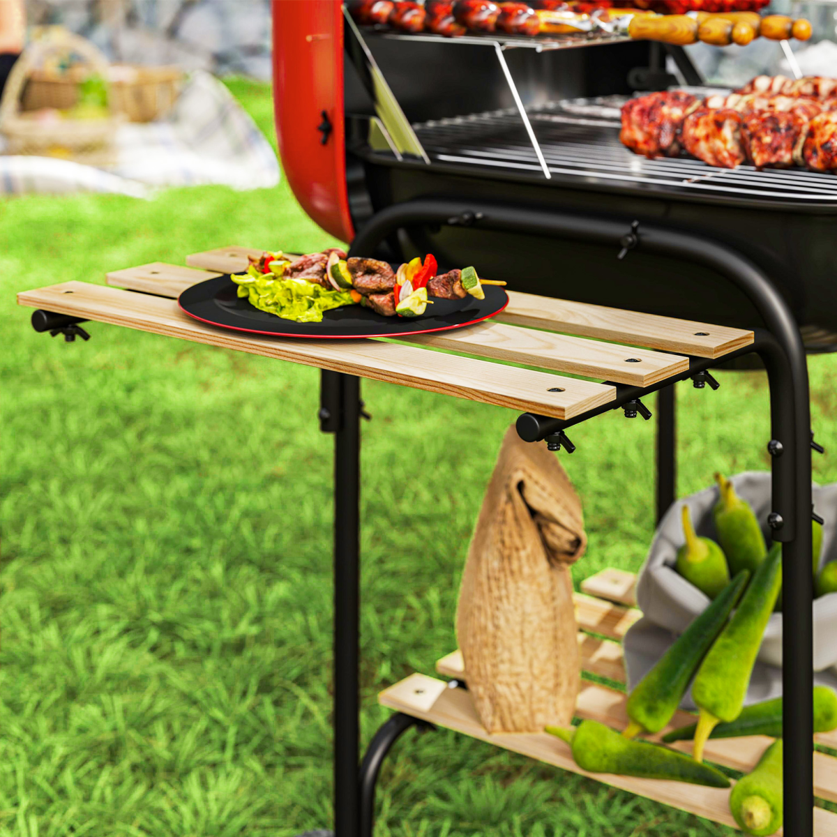 Portable Charcoal BBQ Grill with Lockable Lid & Adjustable Vent