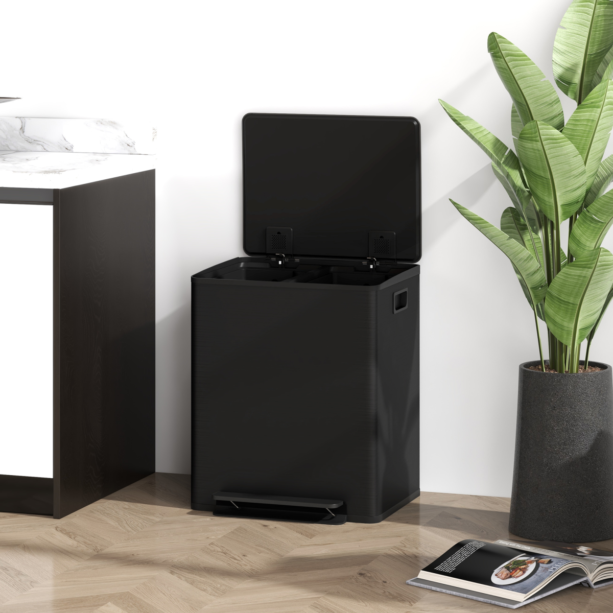 Stainless Steel 25L Double Kitchen Pedal Bin with Soft-Close Lid