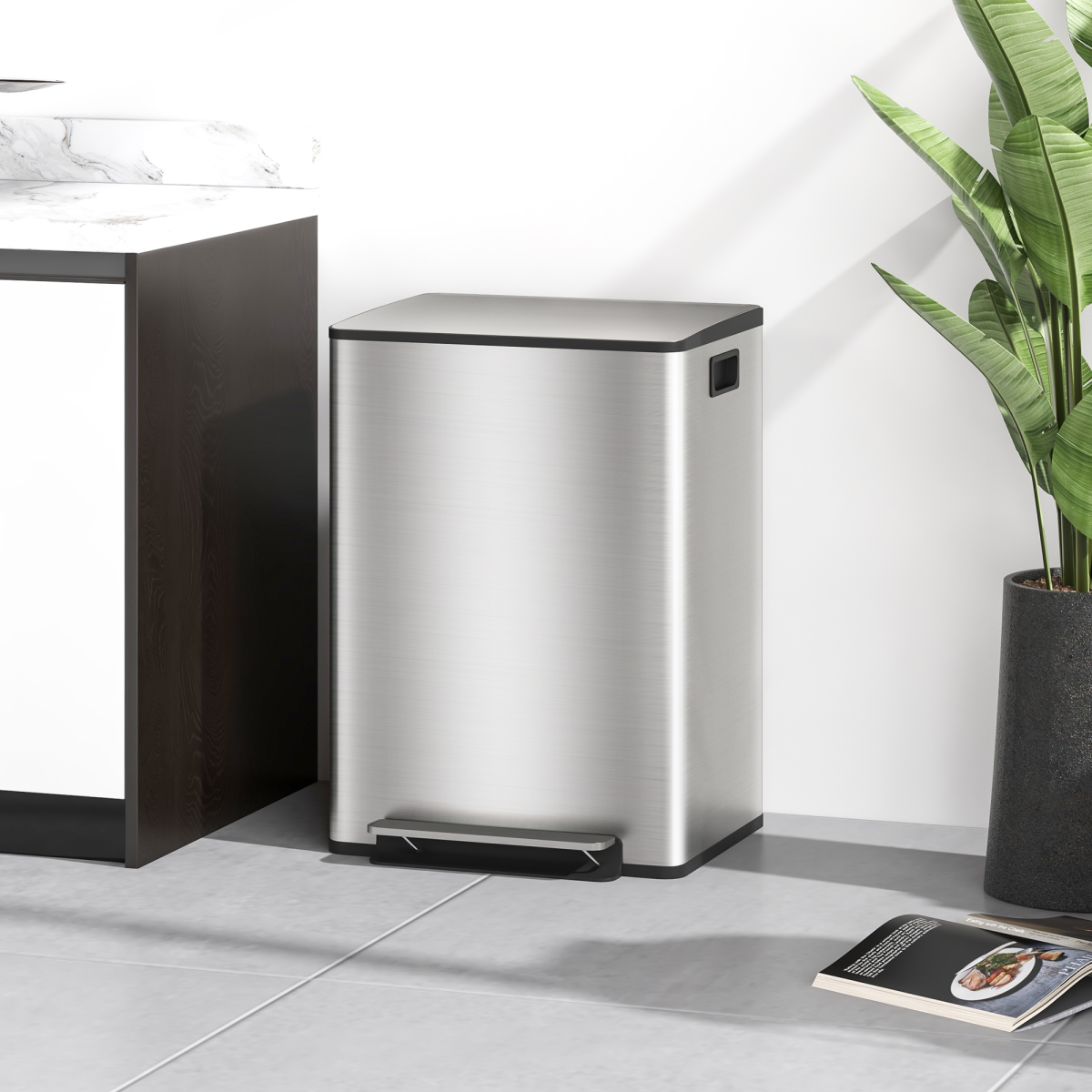 Stainless Steel 25L Double Kitchen Pedal Bin with Soft-Close Lid