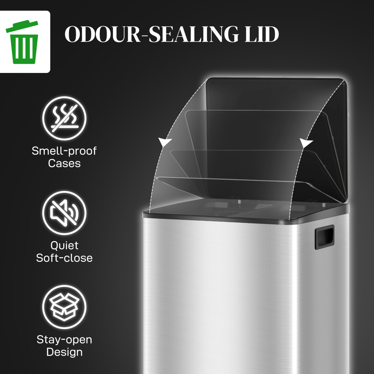 Stainless Steel 25L Double Kitchen Pedal Bin with Soft-Close Lid