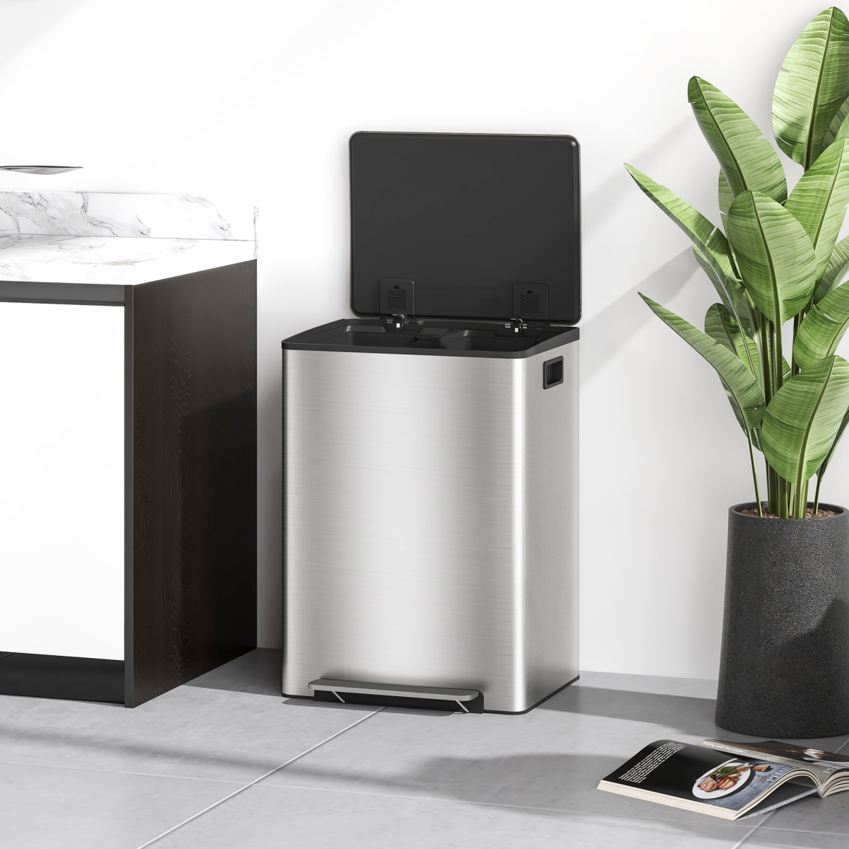 Stainless Steel 25L Double Kitchen Pedal Bin with Soft-Close Lid