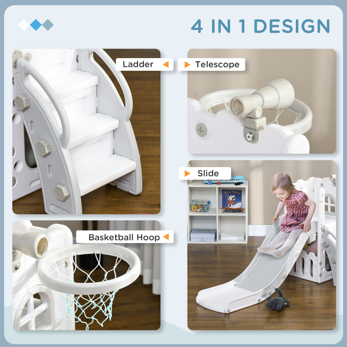 AIYAPLAY 4-in-1 Indoor Kids Slide: Fun & Safe Playset for Toddlers 1-3 Years