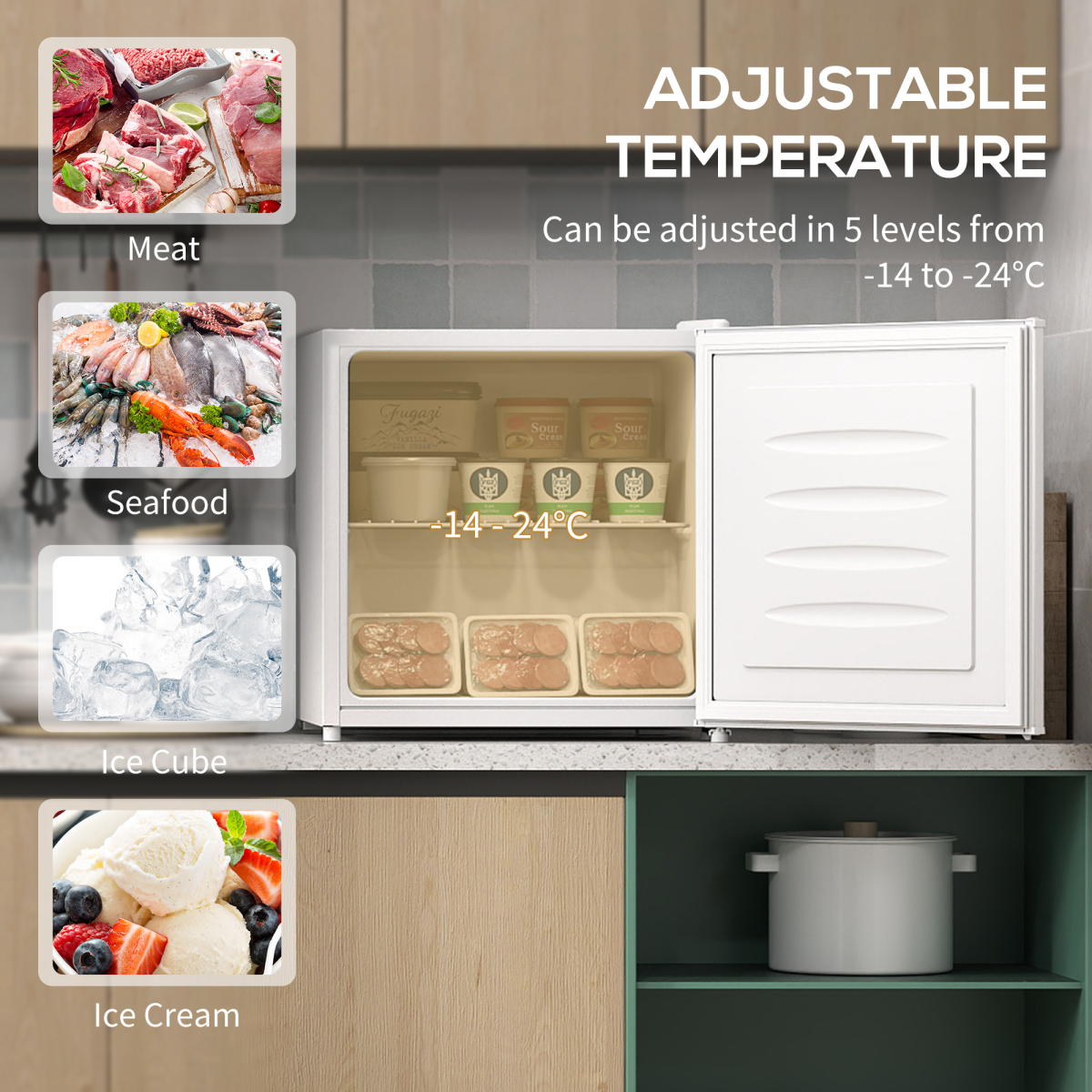 35L Compact Tabletop Freezer - Space-Saving Black Design with Keys