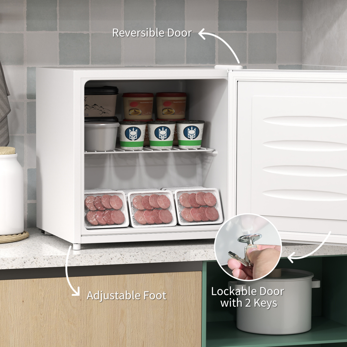 35L Compact Tabletop Freezer - Space-Saving Black Design with Keys