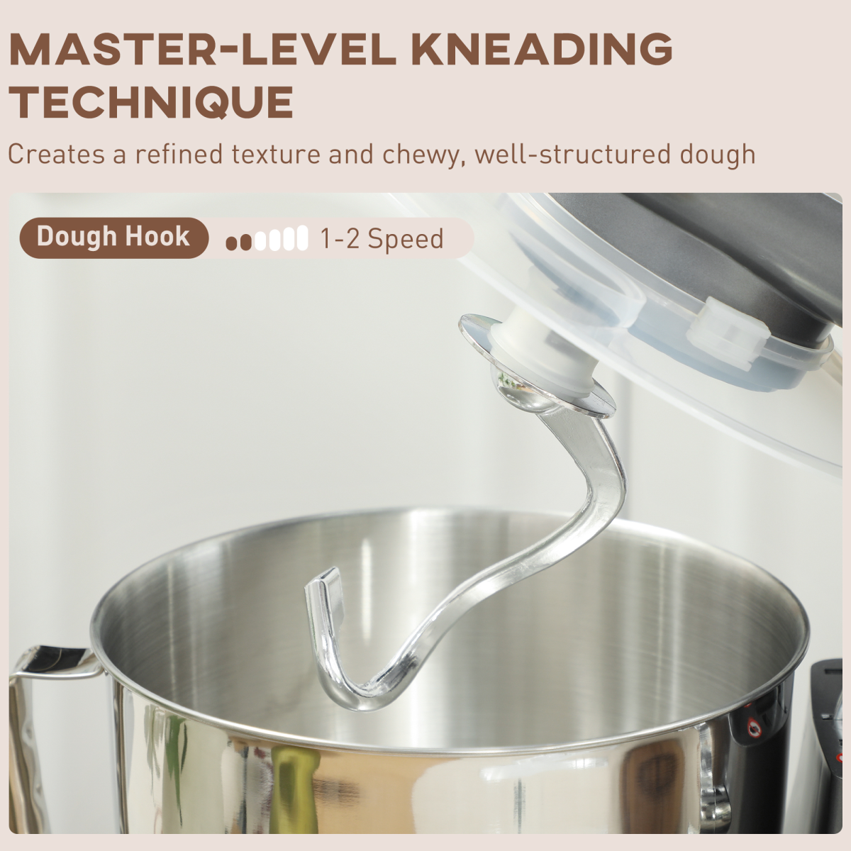 Electric Stand Mixer, 4.5L Food Mixer with Dough Hook, Whisk, Beige