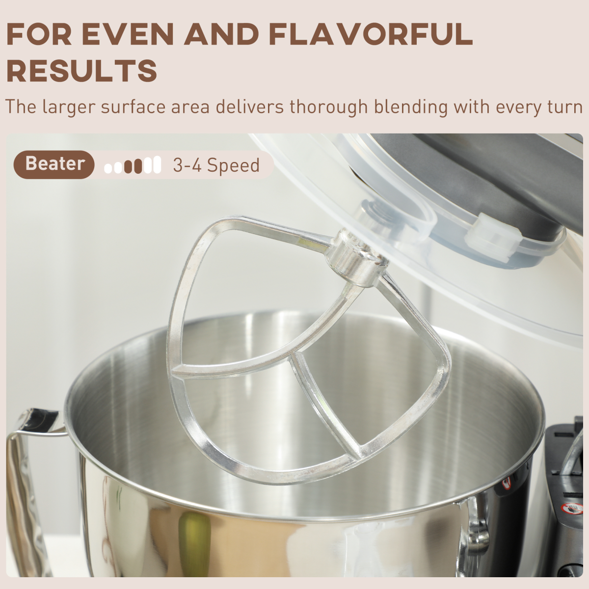 Electric Stand Mixer, 4.5L Food Mixer with Dough Hook, Whisk, Beige