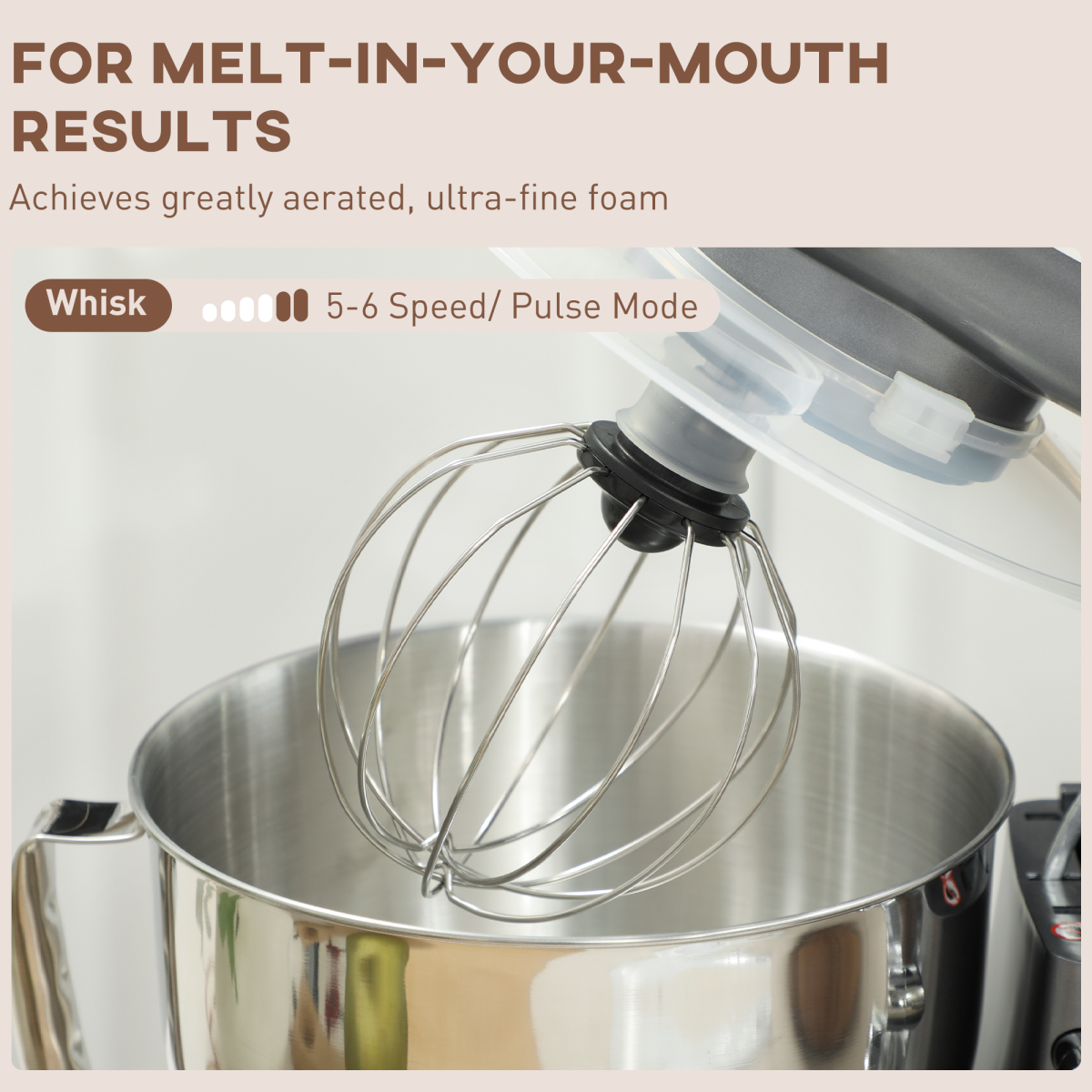 Electric Stand Mixer, 4.5L Food Mixer with Dough Hook, Whisk, Beige