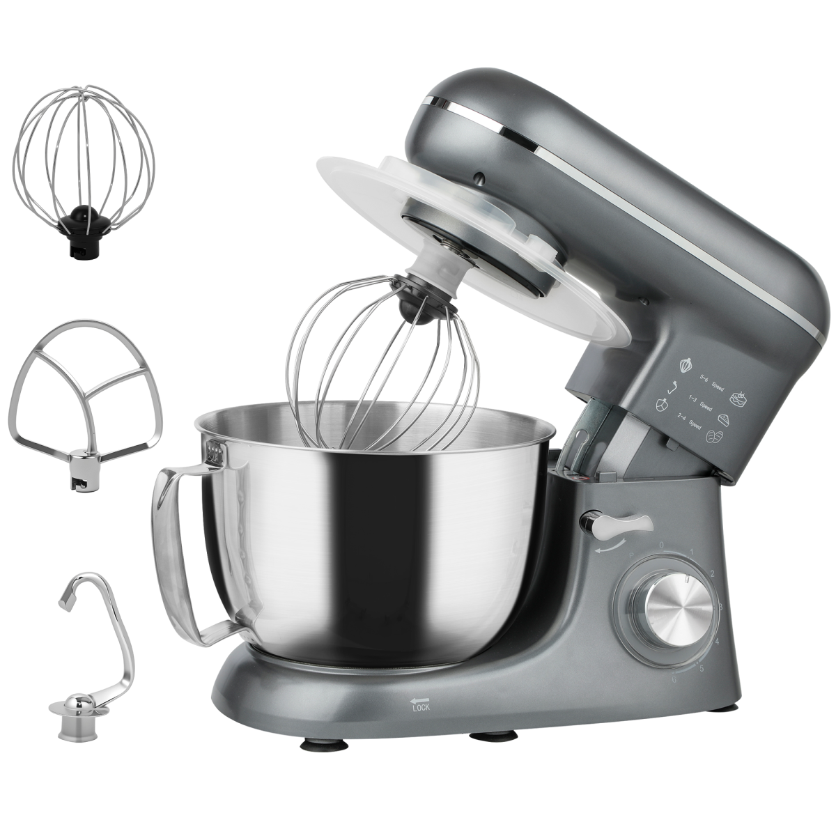 Electric Stand Mixer, 4.5L Food Mixer with Dough Hook, Whisk, Beige