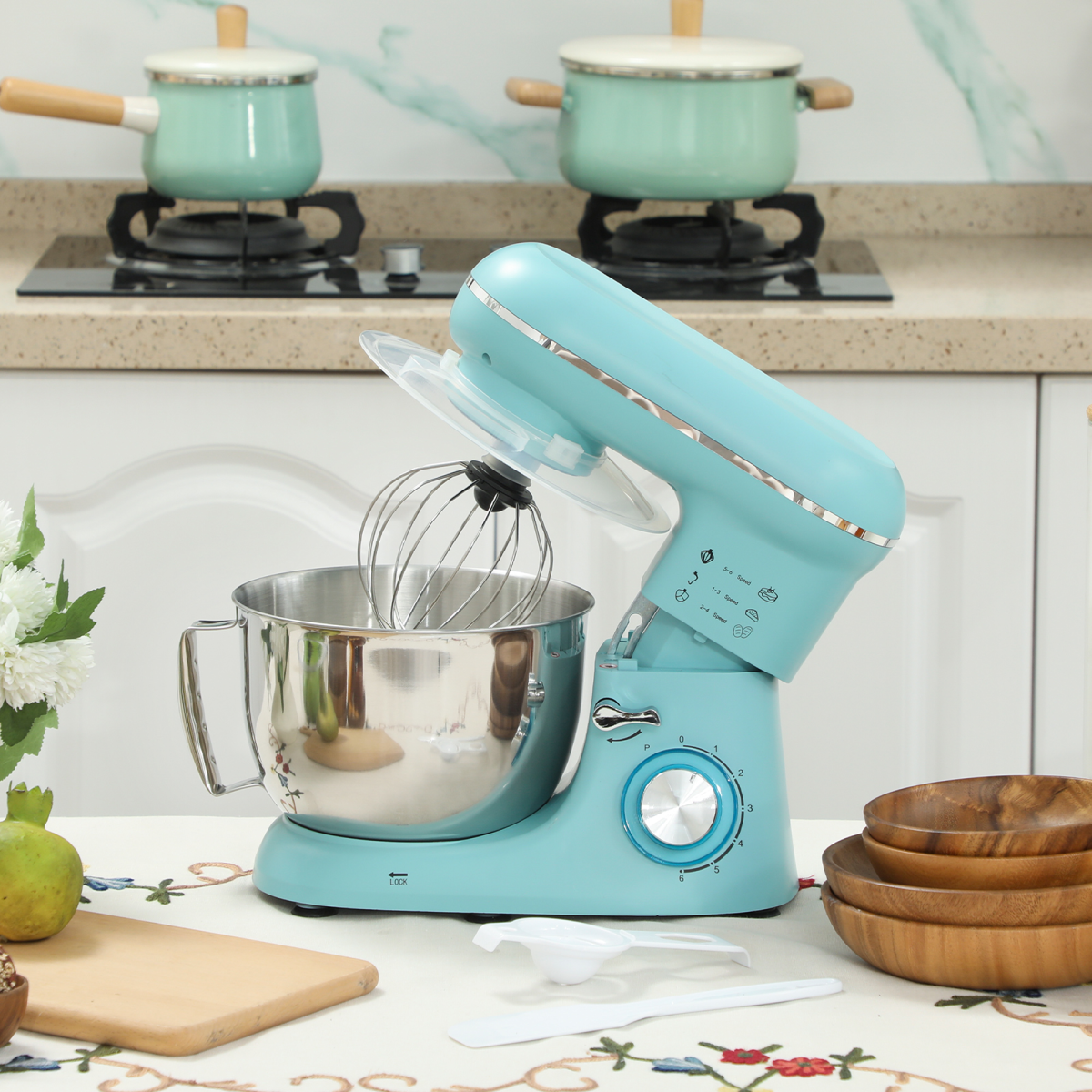 Electric Stand Mixer, 4.5L Food Mixer with Dough Hook, Whisk, Beige