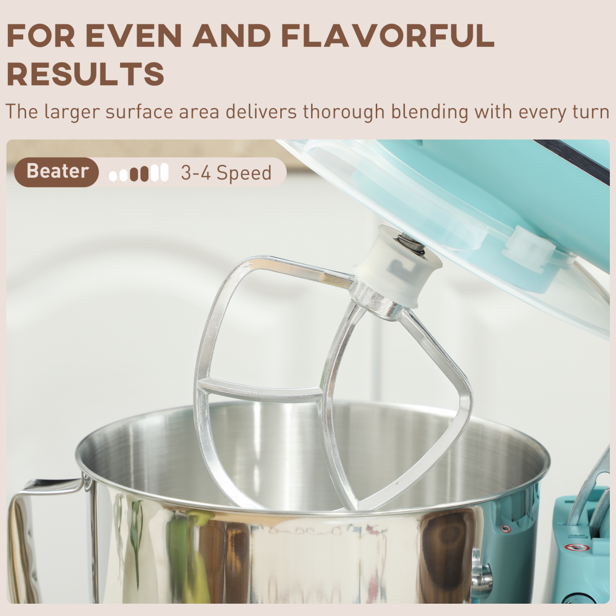 Electric Stand Mixer, 4.5L Food Mixer with Dough Hook, Whisk, Beige