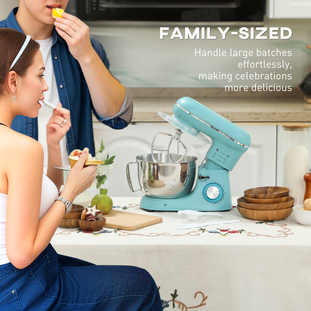 Electric Stand Mixer, 4.5L Food Mixer with Dough Hook, Whisk, Beige