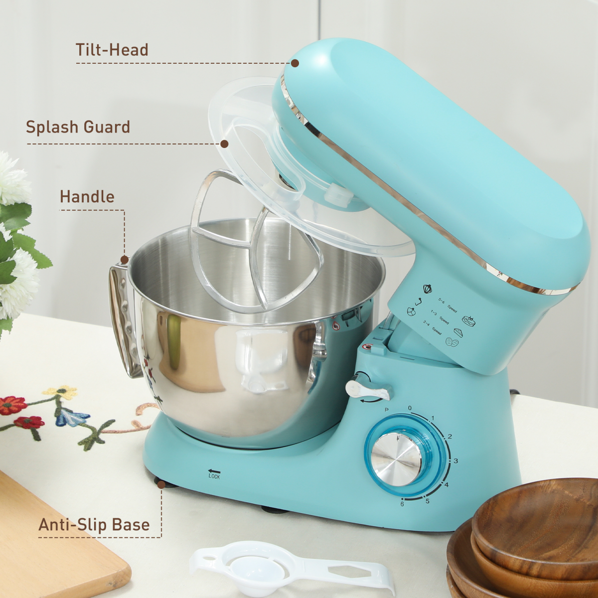 Electric Stand Mixer, 4.5L Food Mixer with Dough Hook, Whisk, Beige