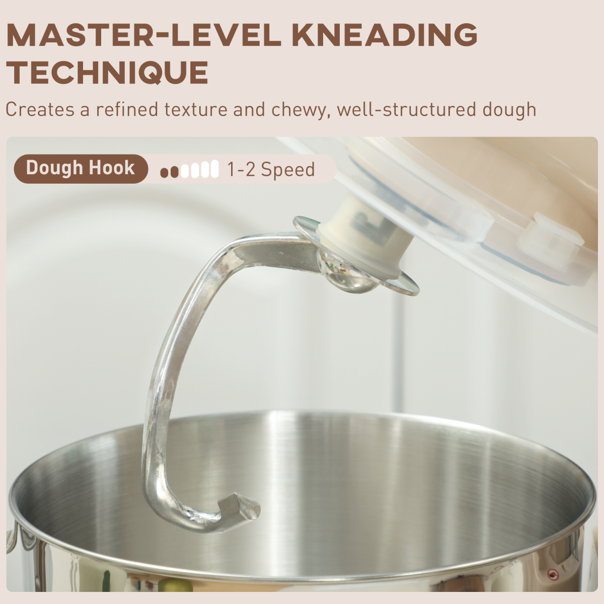 Electric Stand Mixer, 4.5L Food Mixer with Dough Hook, Whisk, Beige