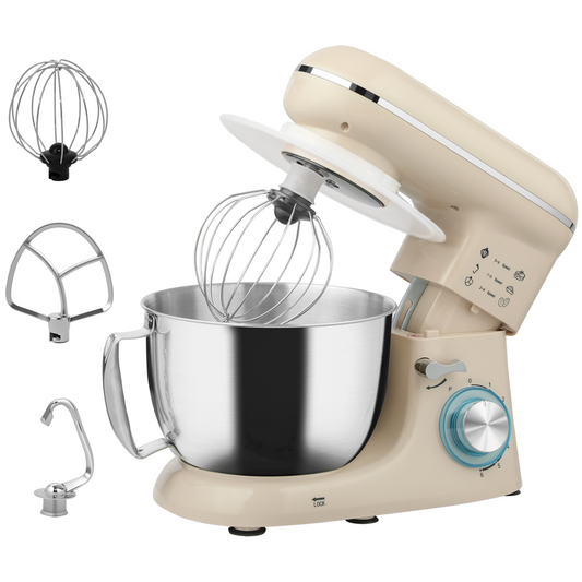 Electric Stand Mixer, 4.5L Food Mixer with Dough Hook, Whisk, Beige