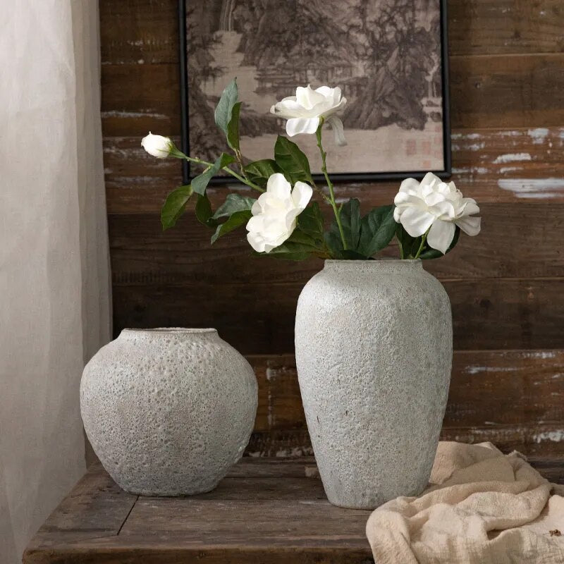 White Luxury Ceramic Decorative Textured Flower Vase - 3 Sizes