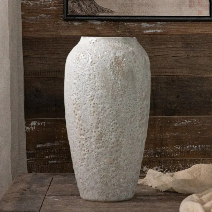 White Luxury Ceramic Decorative Textured Flower Vase - 3 Sizes