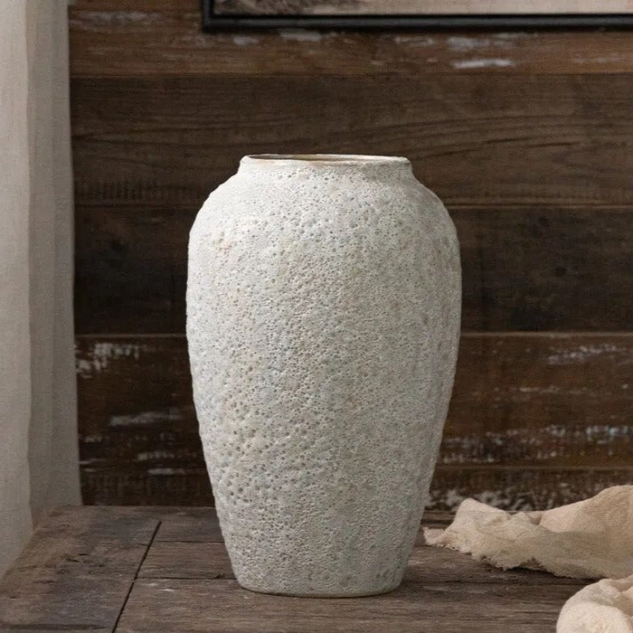 White Luxury Ceramic Decorative Textured Flower Vase - 3 Sizes