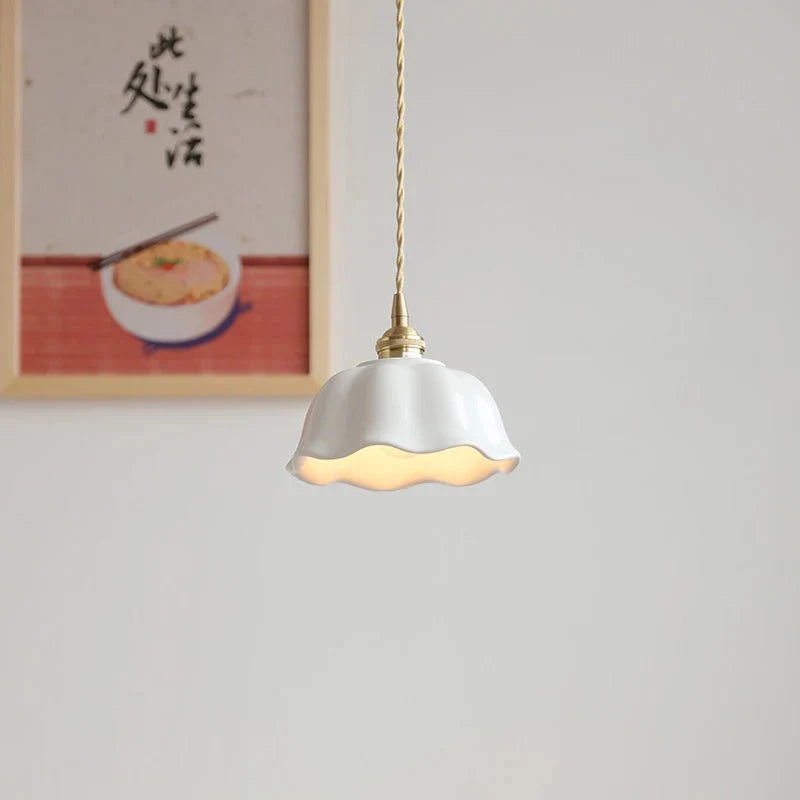 White Nordic Minimalist Scalloped LED Ceramic Ceiling Pendant Light