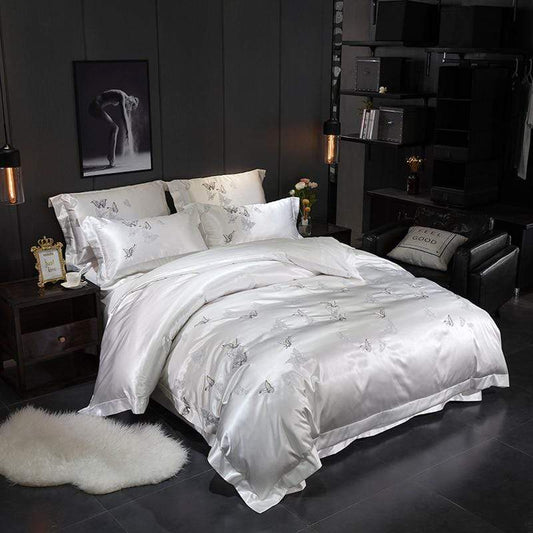 Platinum Falls Off White Duvet Cover Set (Long-staple Sateen Cotton)