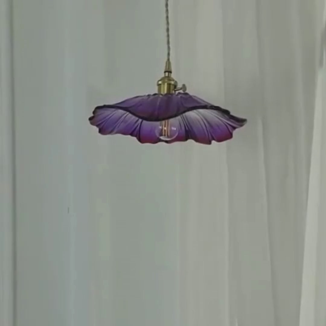 Modern Hibiscus Flower Inspired Glass Hanging Ceiling Pendant - Purple
