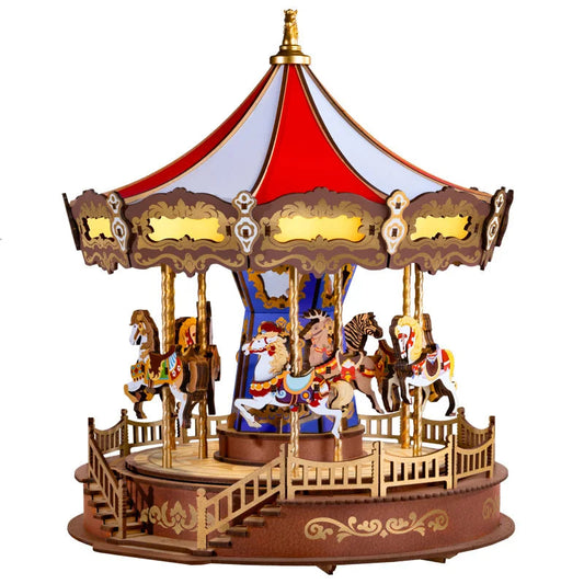 Rolife Classic Carousel Music Box - Easy Assemble 3D Wooden Puzzle with Light - Perfect Xmas Gift for Family