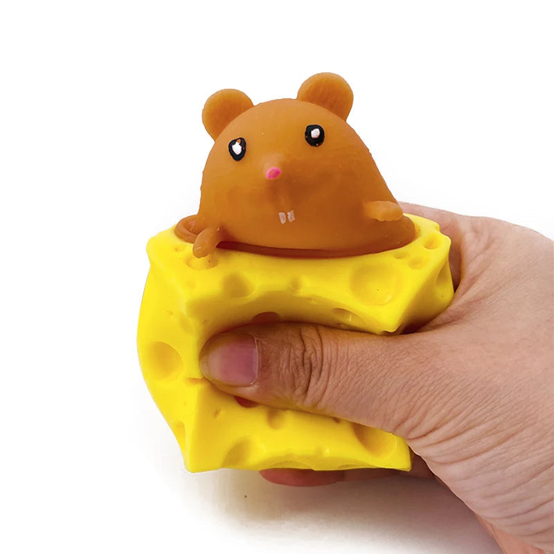 Stress-Relieving Cheese Mouse Fidget Toy & Squirrel Cup Prank Stress Ball for Fun and Relaxation