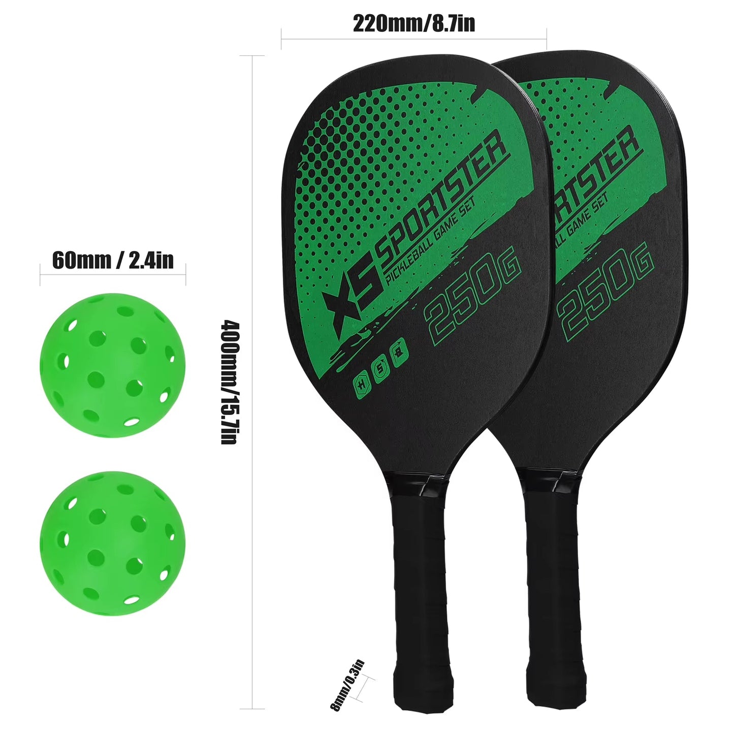 Professional Pickleball Racket Set - Includes 2 Paddles and 4 Pickleballs