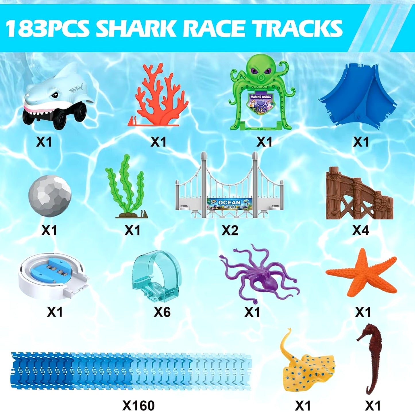 Shark Race Car Track Set for Kids 3+