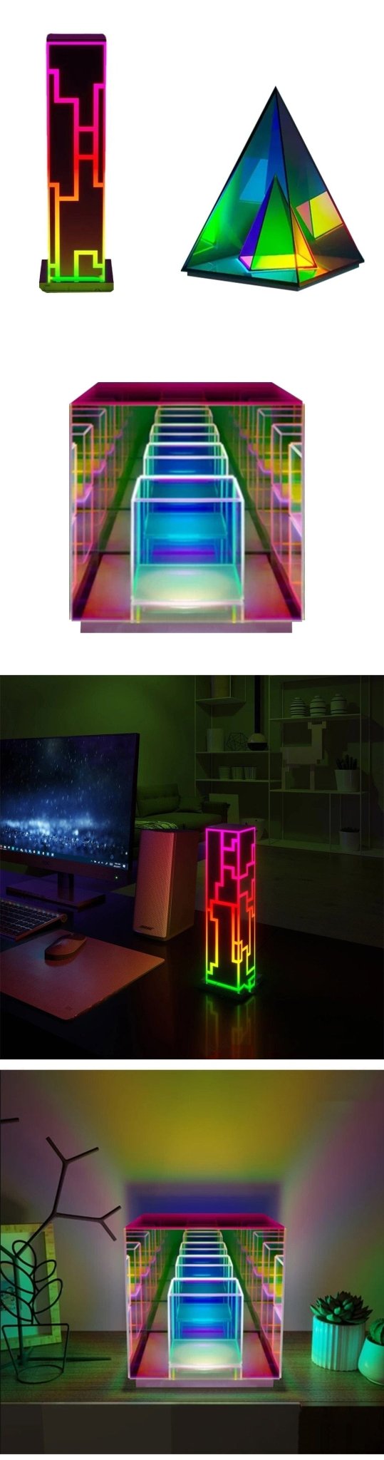 Atmospheric Pyramid Acrylic Lamp - Colorful Table Light