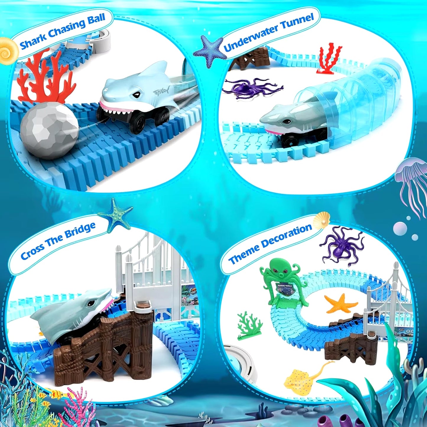 Shark Race Car Track Set for Kids 3+