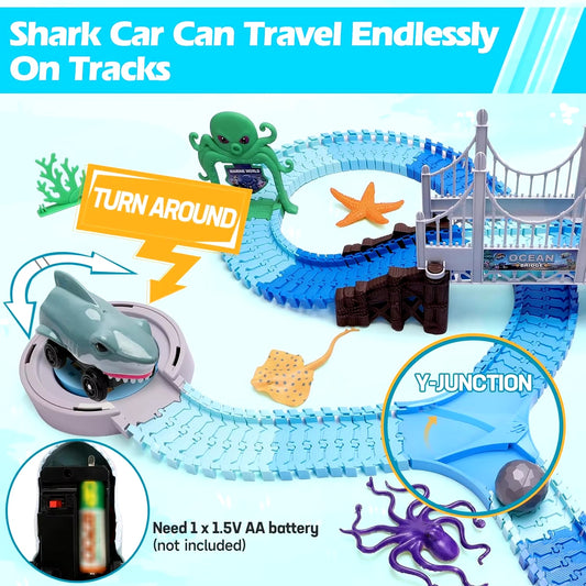 Shark Race Car Track Set for Kids 3+