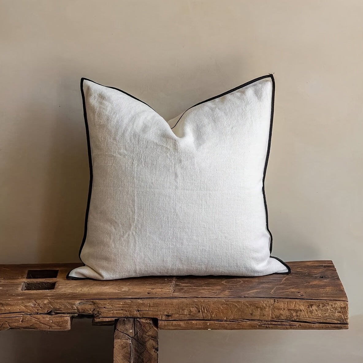 Soft Luxurious Imitation Linen White Cushion Cover with Black Piping