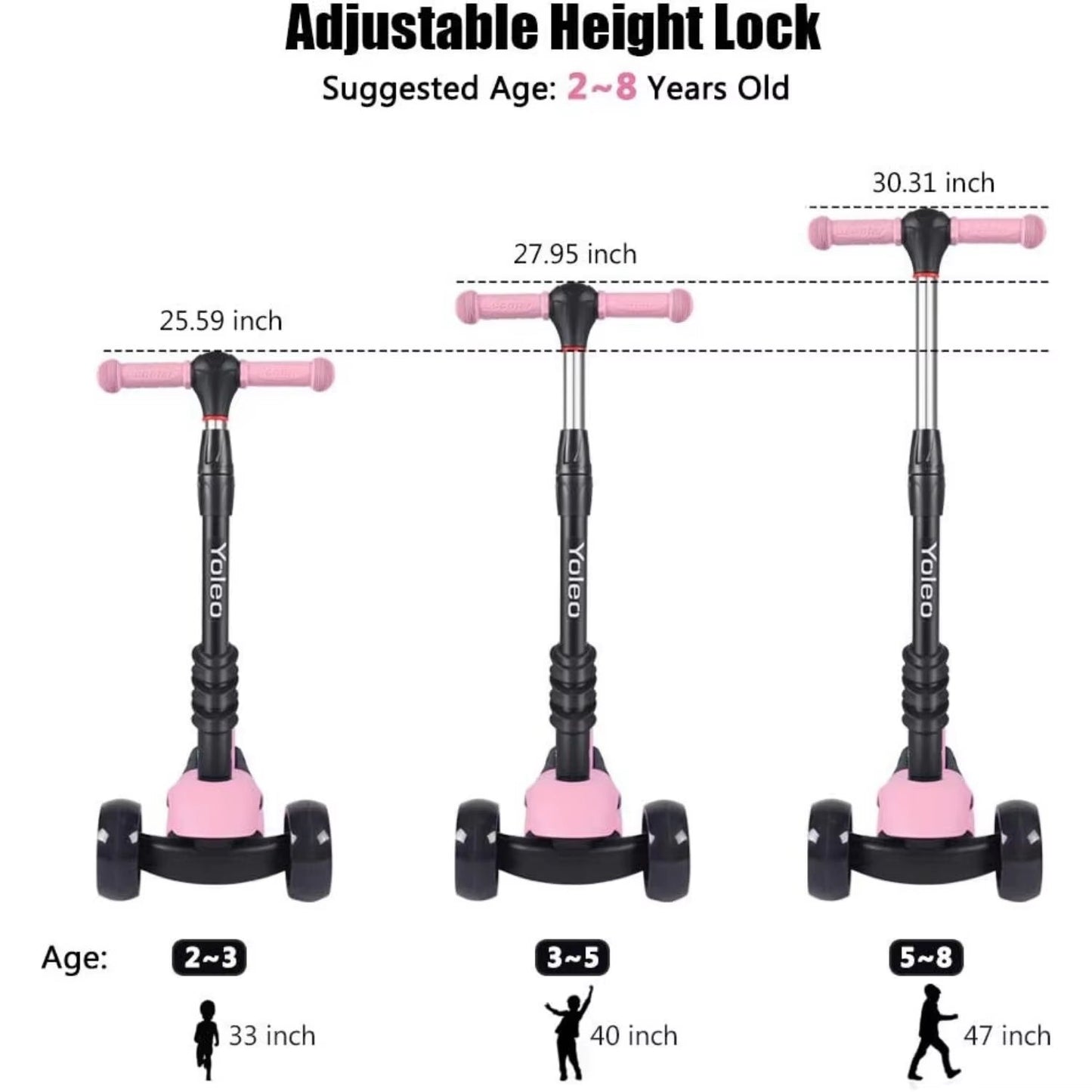 Kids Three Wheel Kick Scooter Aged 2-8