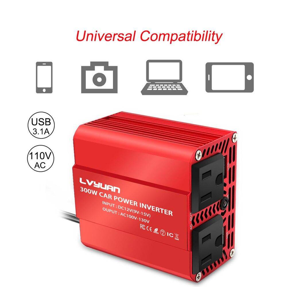 300W Car Power Inverter Adapter 12V to 110V AC with 4.2 A Dual USB