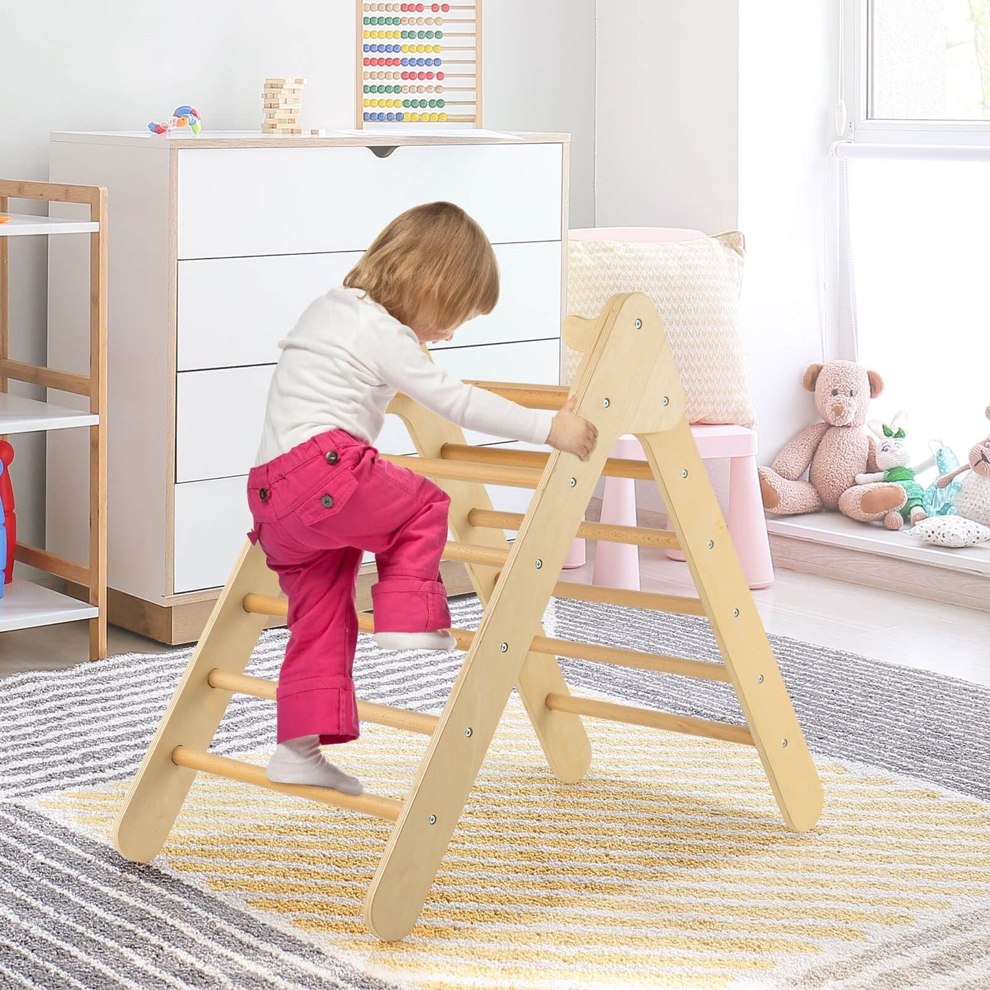 2-In-1 Wooden Triangle Climbing Toy with Gradient Adjustable Slide