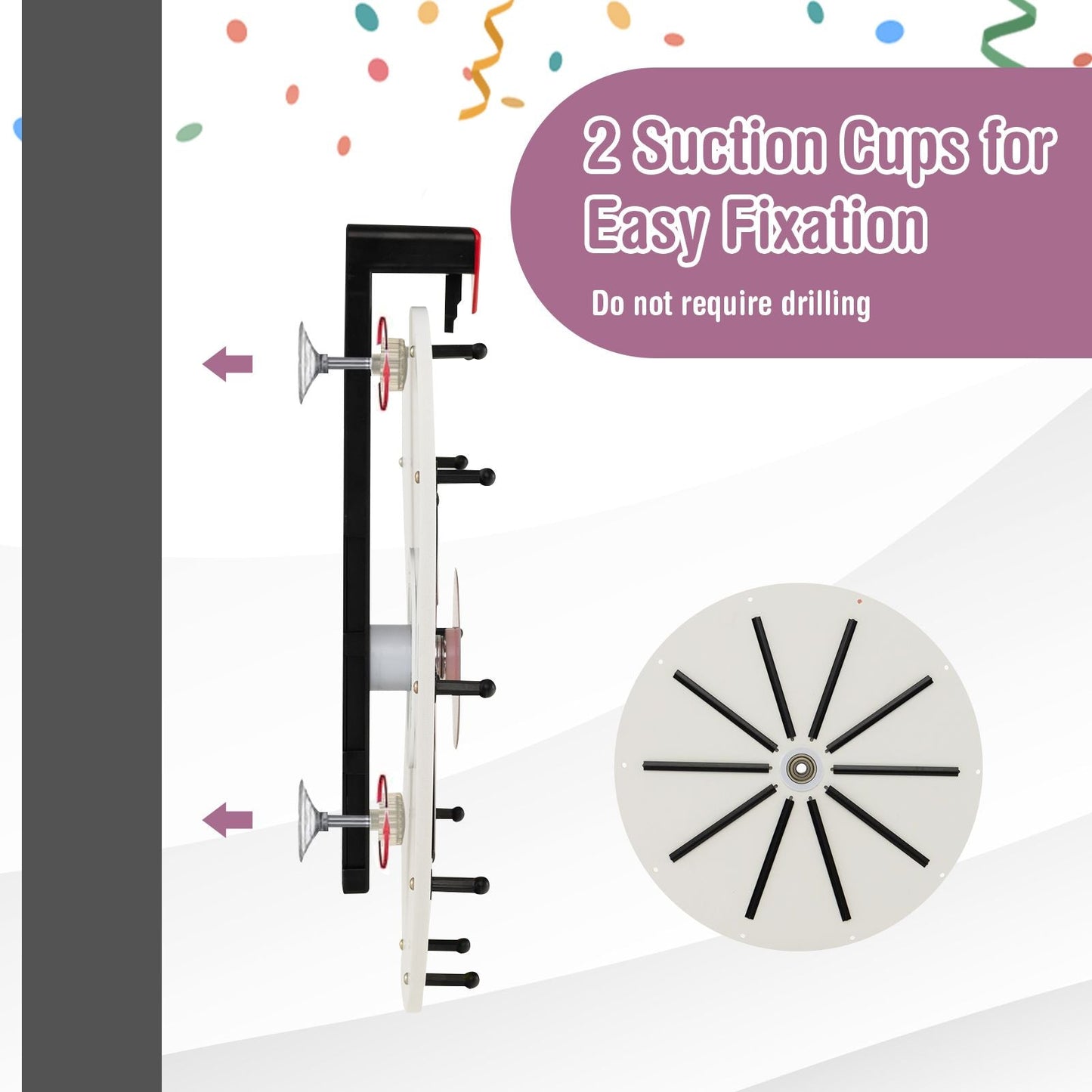 38 Cm Spinning Wheel Wall Mounted with Fixing Suction Cups