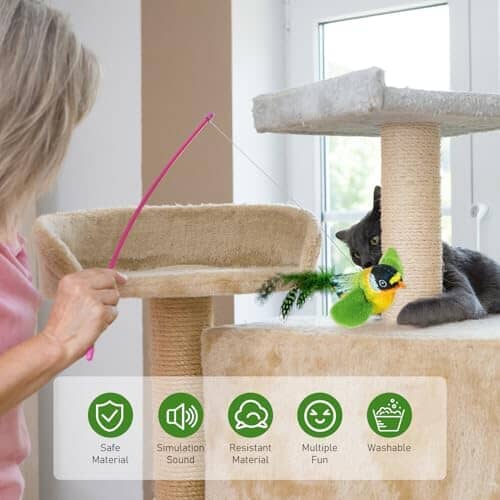 Chirping Bird Cat Toy, Interactive Sound Simulation Sparrow Bird for Cats