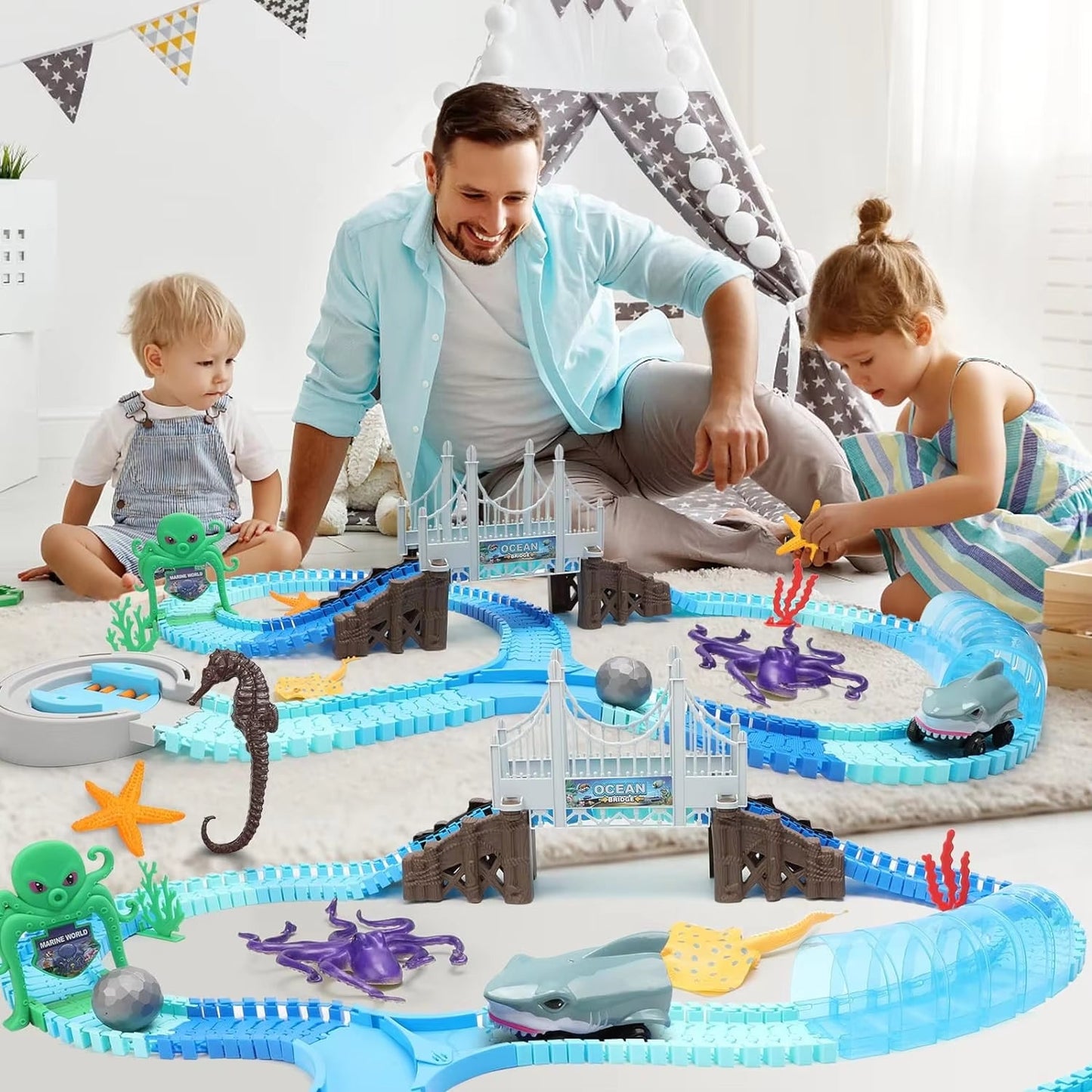 Shark Race Car Track Set for Kids 3+