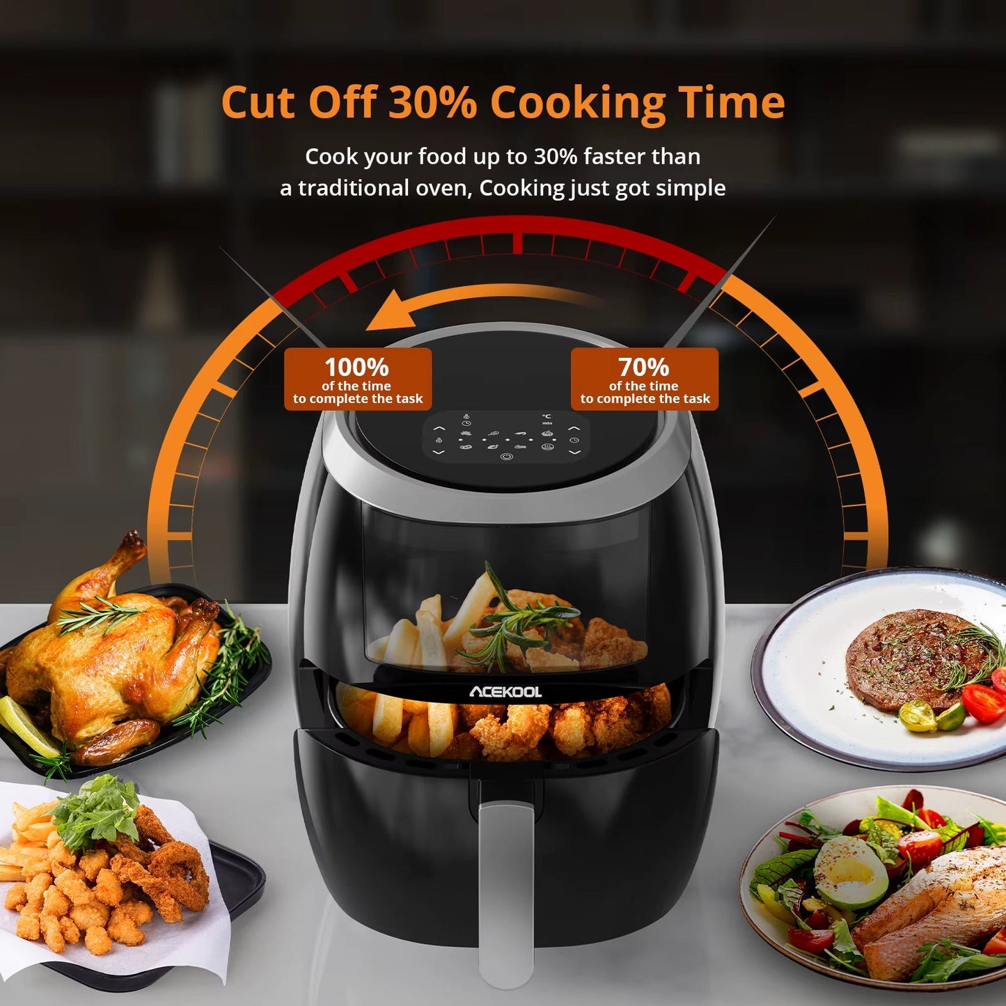 8QT Airfryer Oven with Viewing Window Oilless Cooker Black