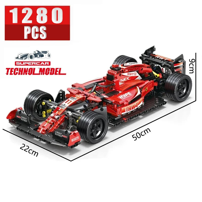 1280Pcs Red F1 Racing Car Building Blocks - High-Tech Sports Model Kit for Kids