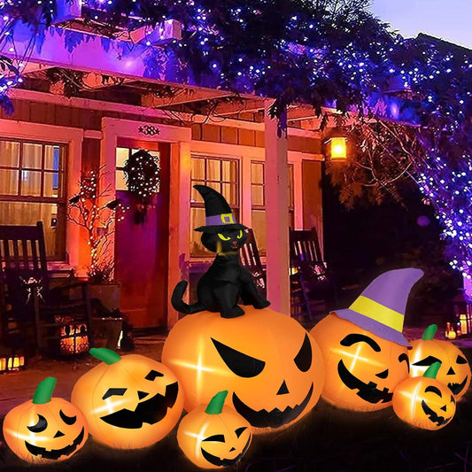 8FT Halloween Inflatable Pumpkin with Black Cat And LED Lights