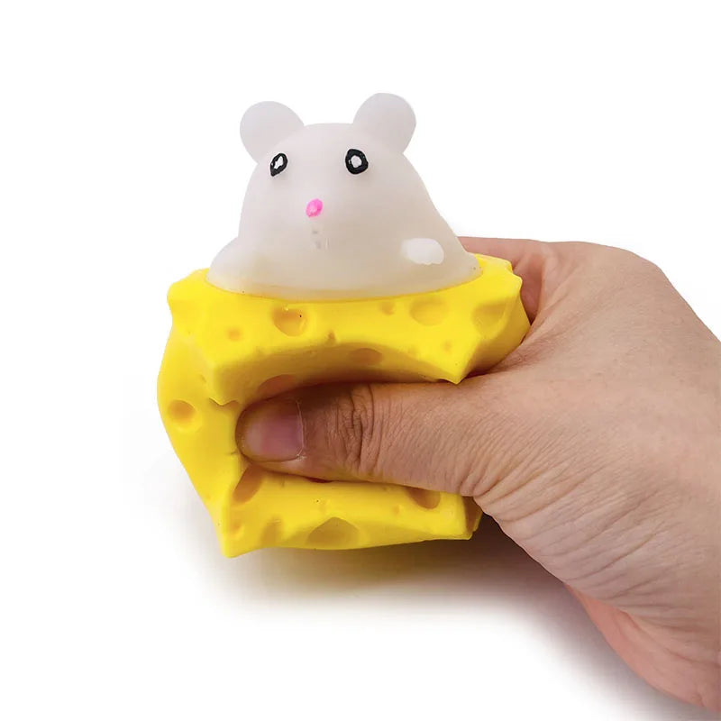 Stress-Relieving Cheese Mouse Fidget Toy & Squirrel Cup Prank Stress Ball for Fun and Relaxation