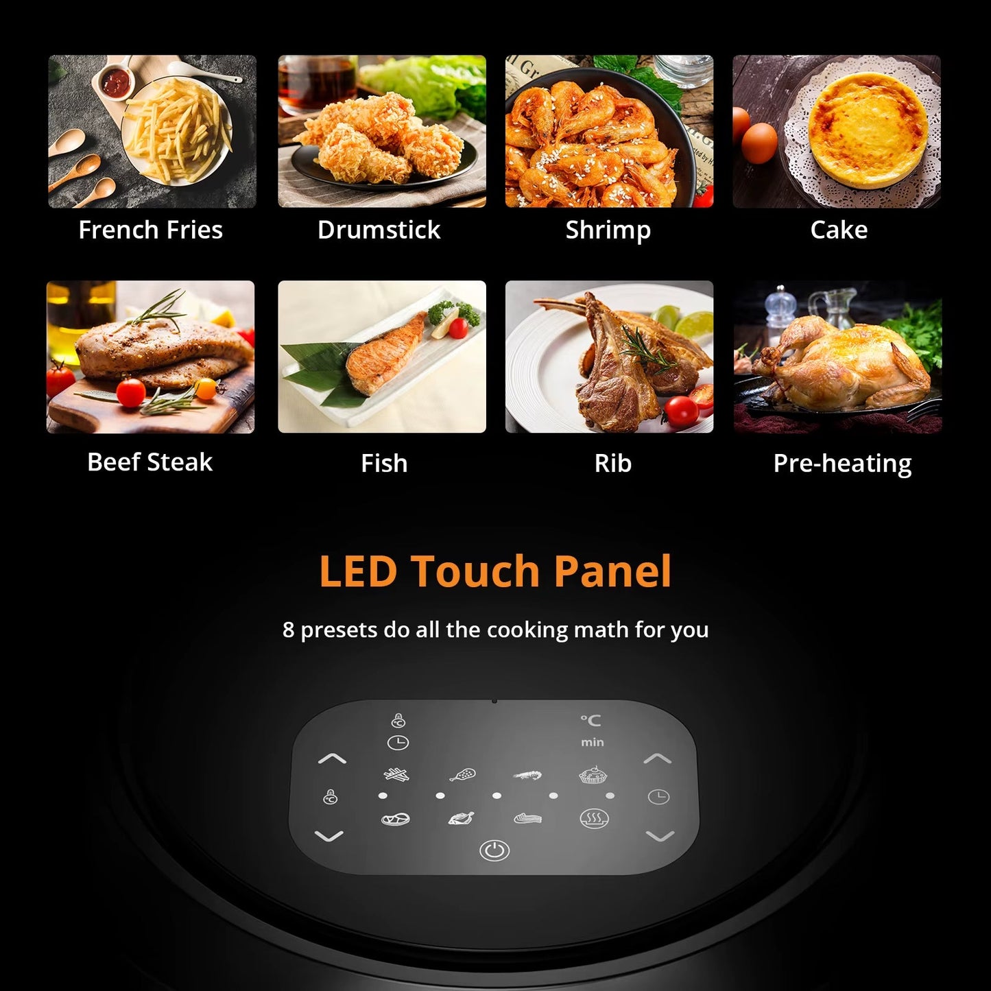 8QT Airfryer Oven with Viewing Window Oilless Cooker Black