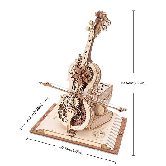 ROKR 3D Wooden Puzzle Magic Cello Mechanical Music Box - Fun & Creative Moveable Toy for Kids and Girls AMK63