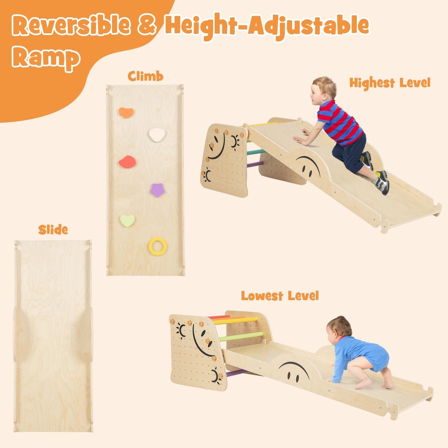 Indoor Climbing Toys for Kids Wooden Climber Set with Step Stool