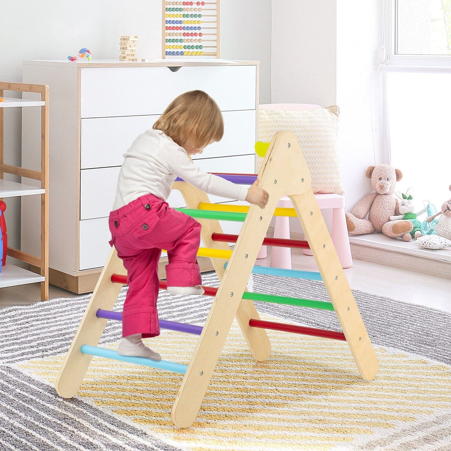 2-In-1 Wooden Triangle Climbing Toy with Gradient Adjustable Slide
