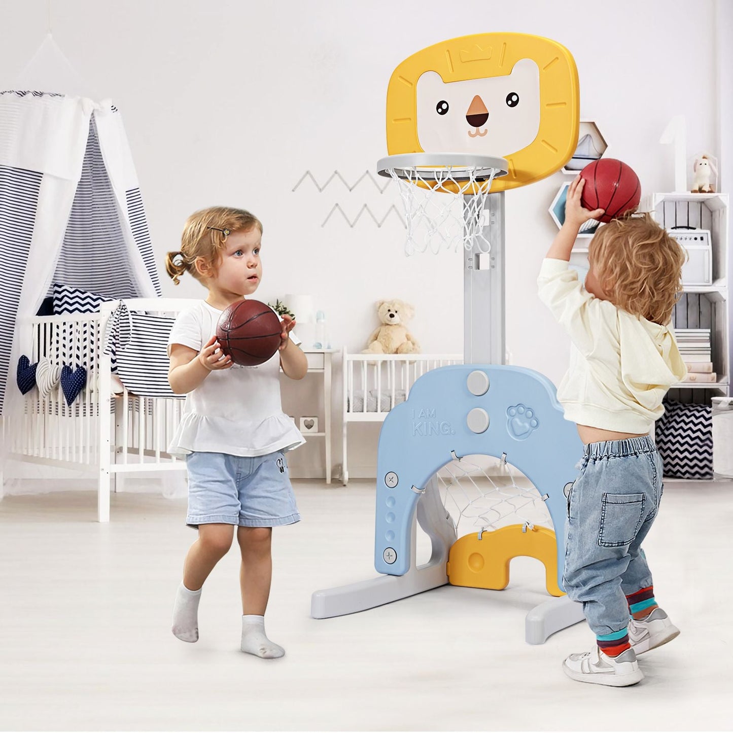 3-In-1 Basketball Hoop Set Stand with 5 Adjustable Height Levels