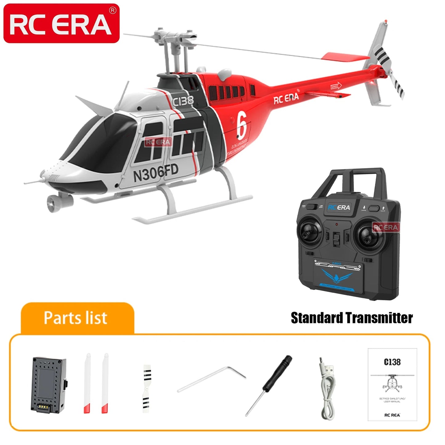 C138 BELL 206 Jet Ranger 6-Axis Gyro Stabilized 4-Channel RC Helicopter - Ready to Fly for Adults