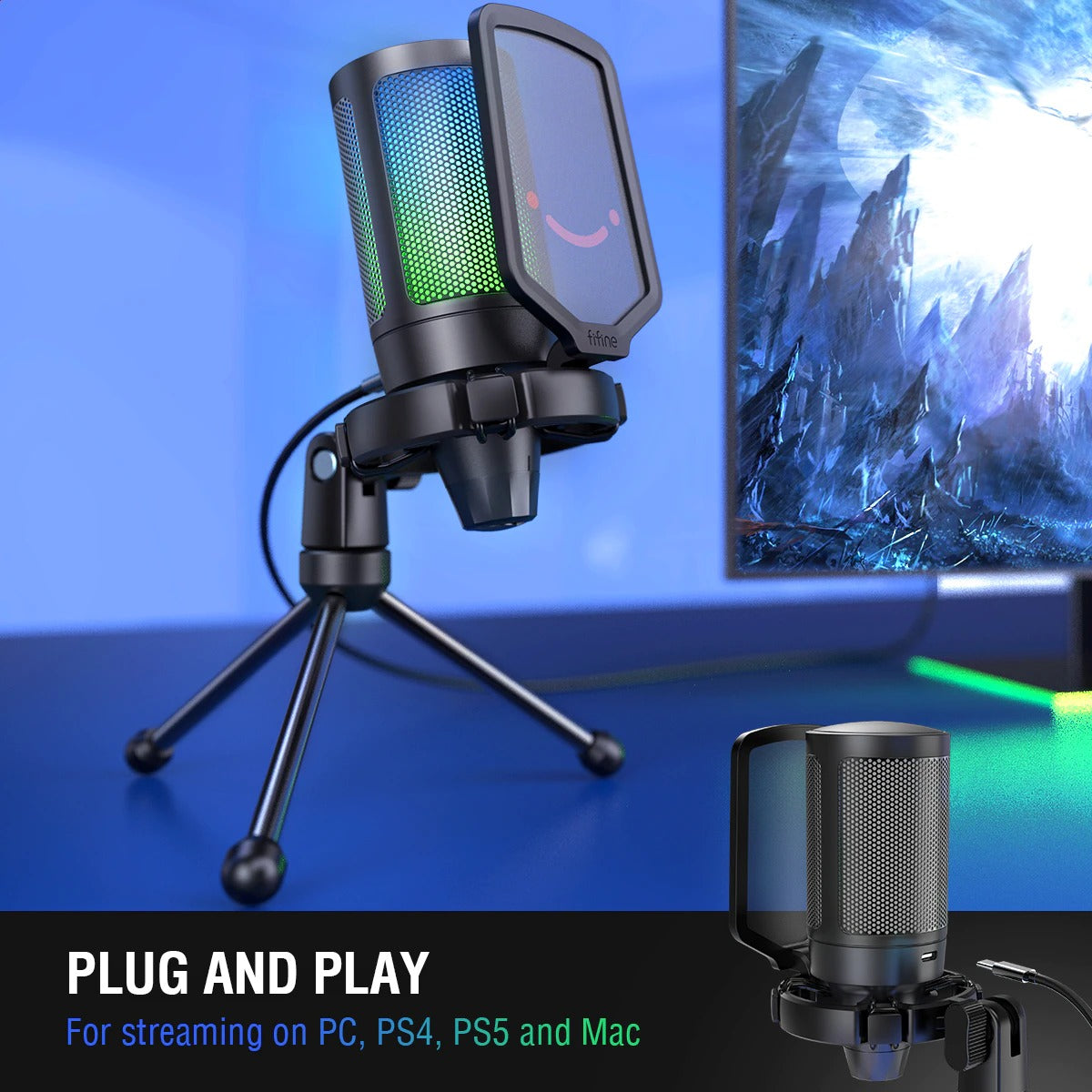 Microphone For Gaming Streaming USB: Tripod Stand And Pop Filter